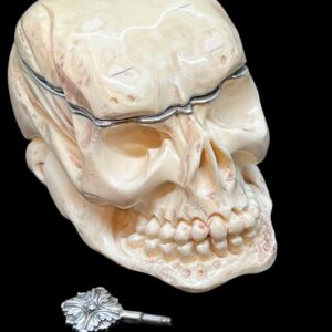 Memento mori Russian silver mounted mastodon ivory desk clock skull