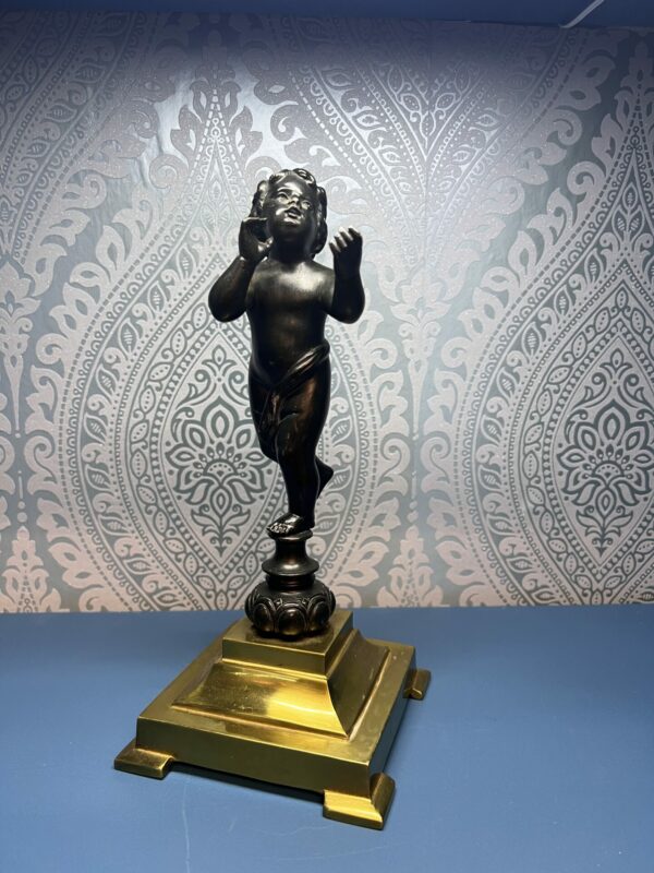 19th century bronze putti figure on brass base - Image 2