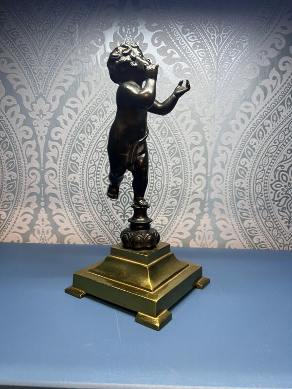 19th century bronze putti figure on brass base - Image 3