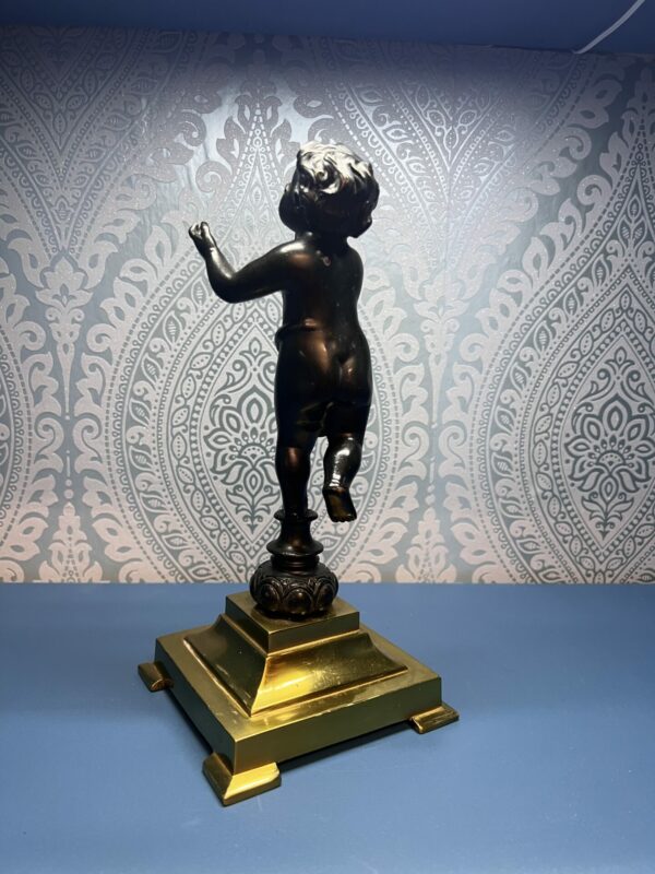 19th century bronze putti figure on brass base - Image 4