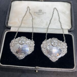 Thomas Goode and son set of whisky and brandy silver labels