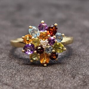 9ct Gold Diamond & Multi Coloured Stones Ring