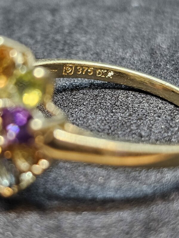 9ct Gold Diamond & Multi Coloured Stones Ring - Image 3