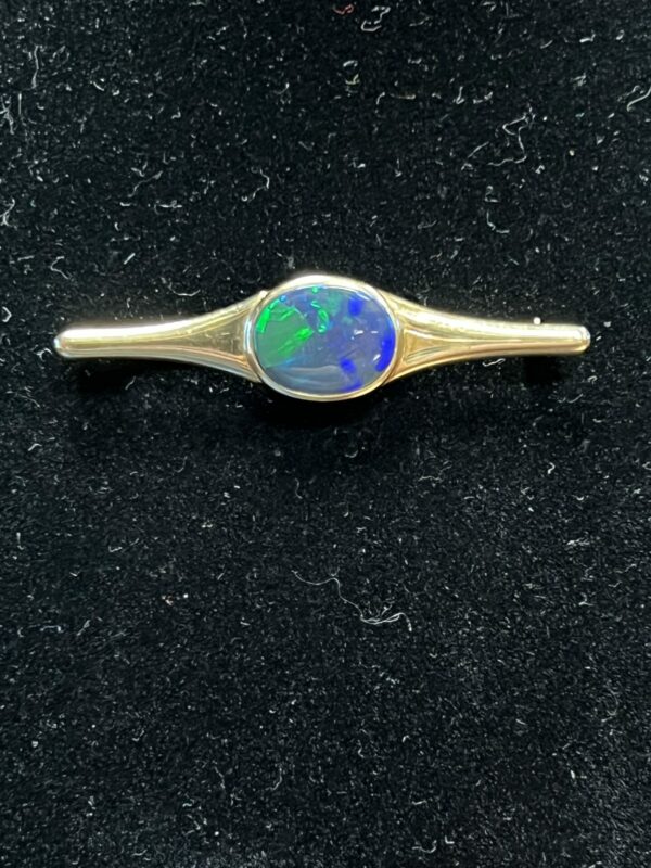 18ct gold black opal bar brooch