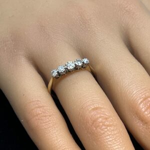 18ct gold diamond five stone antique ring