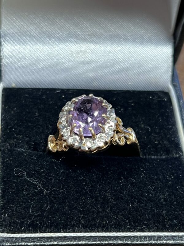 9ct gold amethyst and diamond ladies ring - Image 3