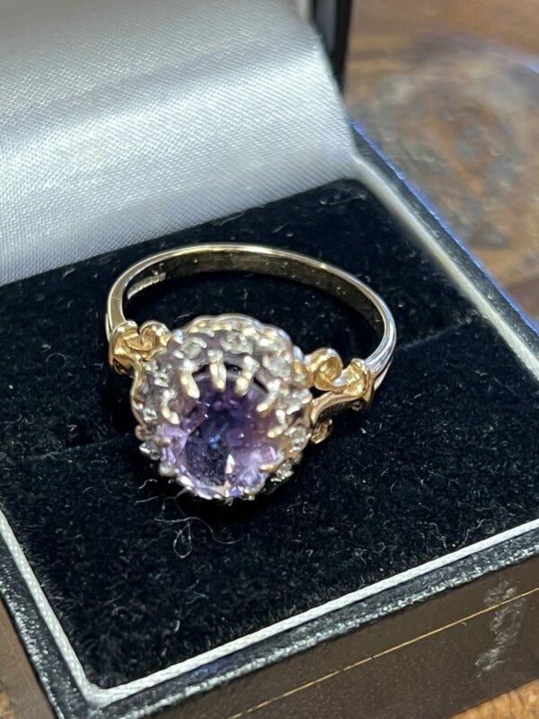 9ct gold amethyst and diamond ladies ring - Image 7