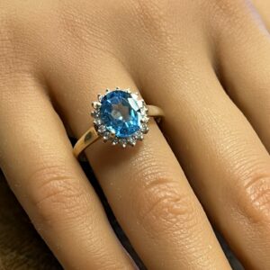 9ct gold blue topaz and diamond ring