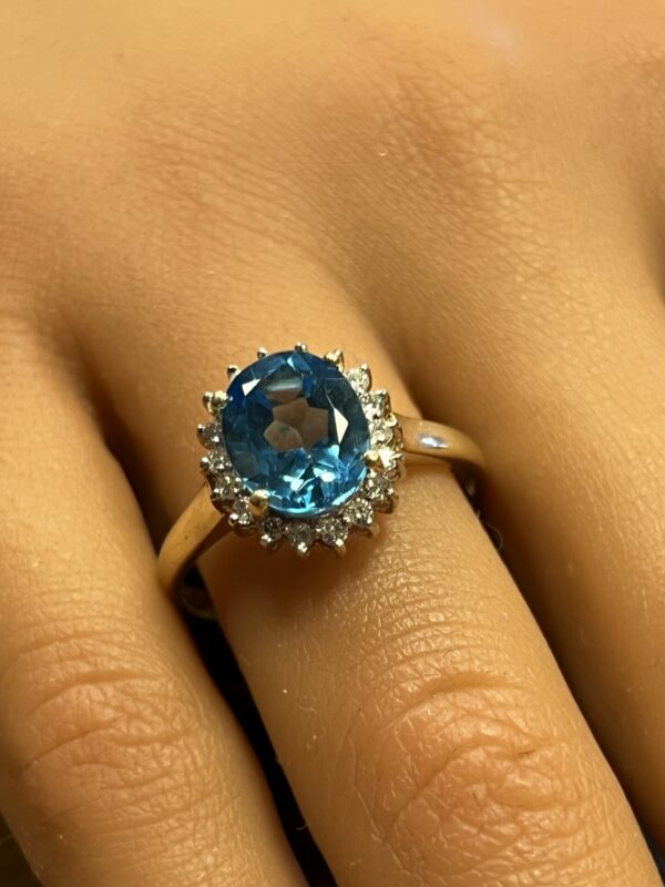 9ct gold blue topaz and diamond ring - Image 2