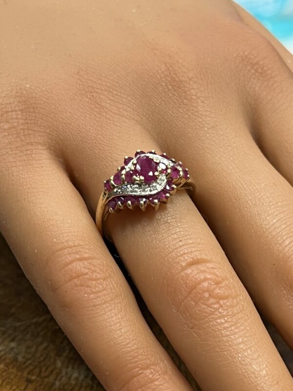 9ct gold ruby and diamond ladies ring