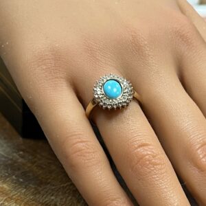 9ct gold turquoise and diamond ladies ring