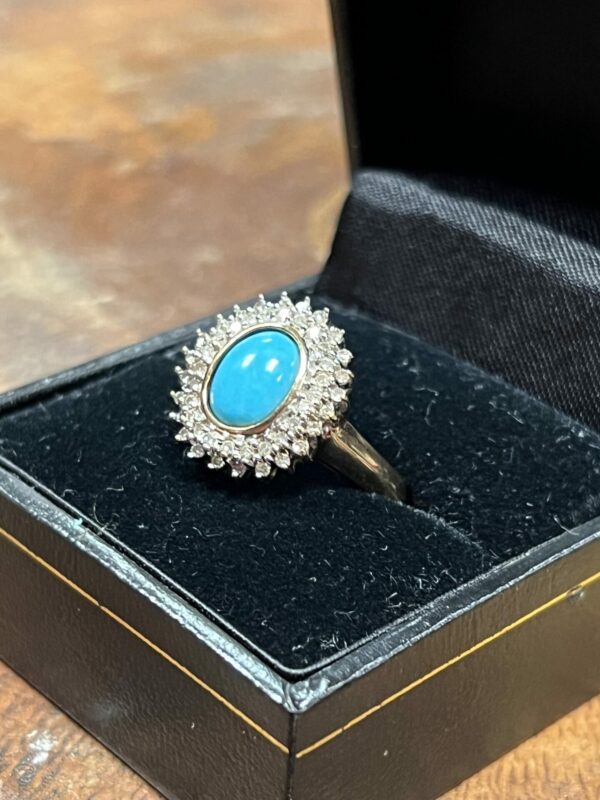 9ct gold turquoise and diamond ladies ring - Image 3