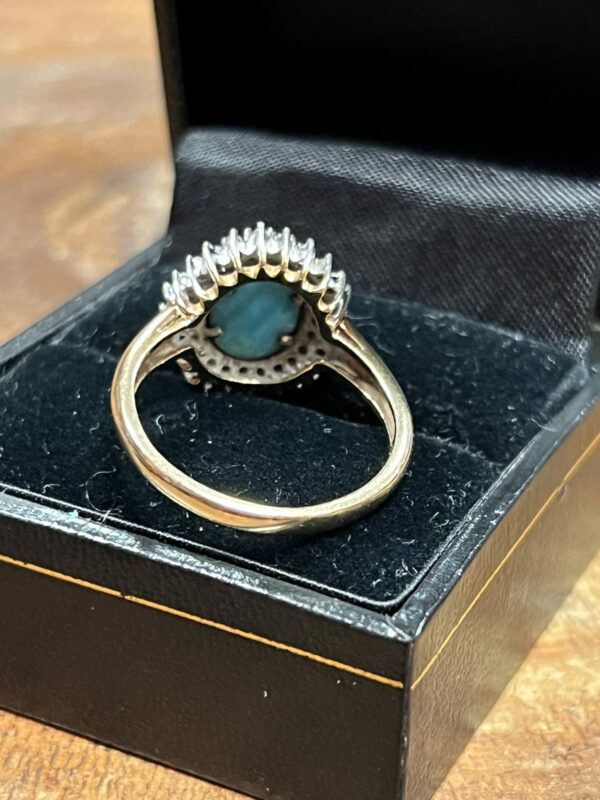 9ct gold turquoise and diamond ladies ring - Image 4