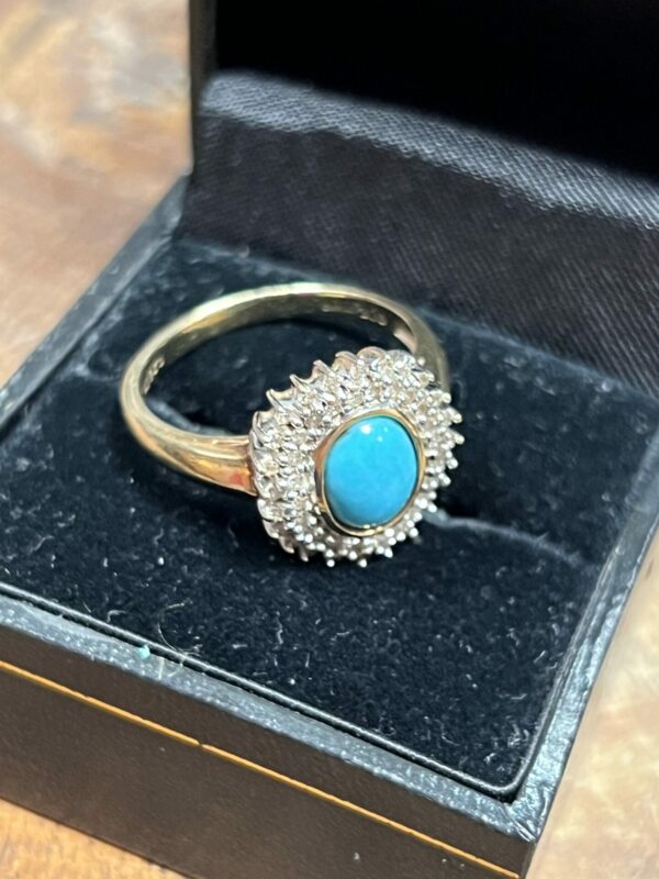 9ct gold turquoise and diamond ladies ring - Image 5