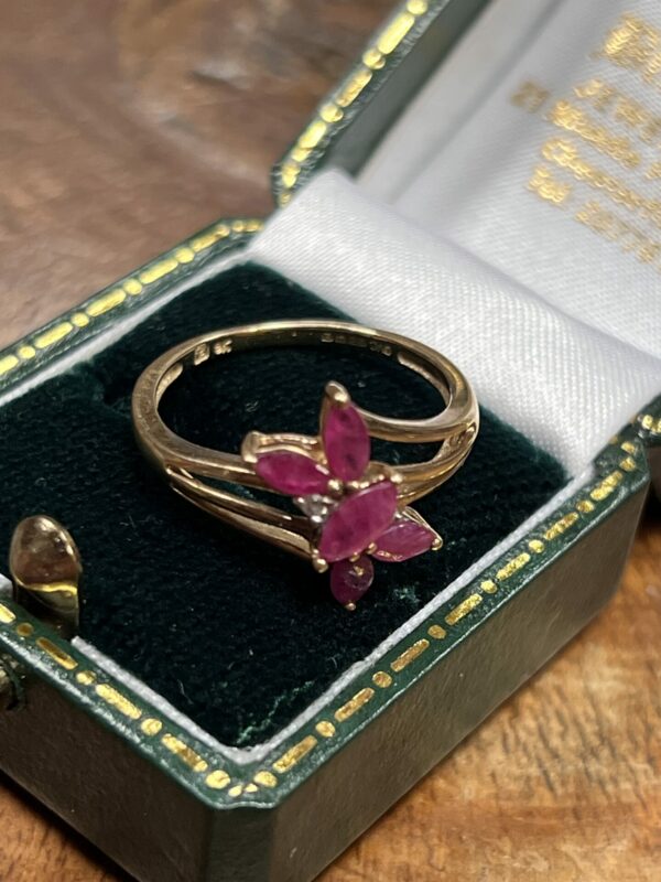 9ct gold ruby and diamond organic ring - Image 6