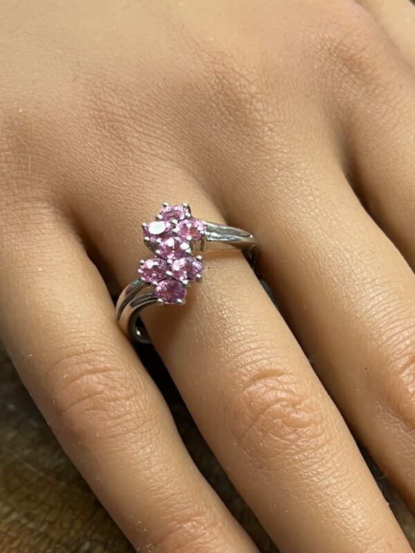 Organic pink sapphire cluster 9ct white gold