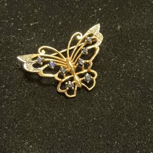 9ct gold diamond and sapphire butterfly brooch