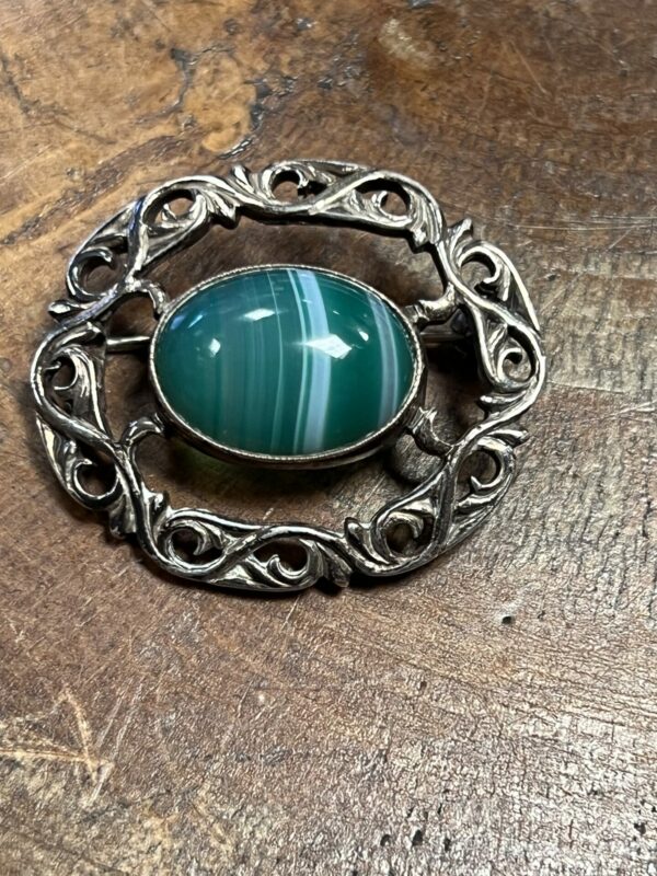John hart Iona silver green agate brooch