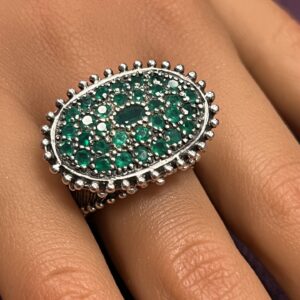 Emerald set Arabic 925 silver ladies dress ring