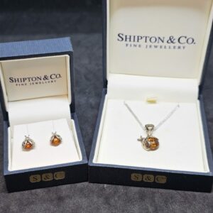 Amber Ladybird Earrings & Pendant set