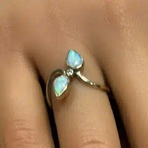 Opal and diamond 9ct gold ladies ring