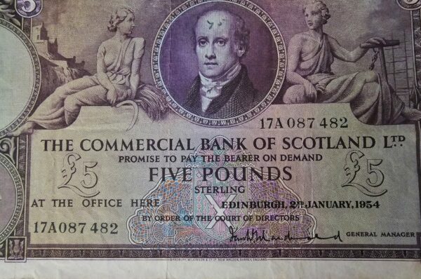 1954 Commercial Bank of Scotland £5 Note - Image 2