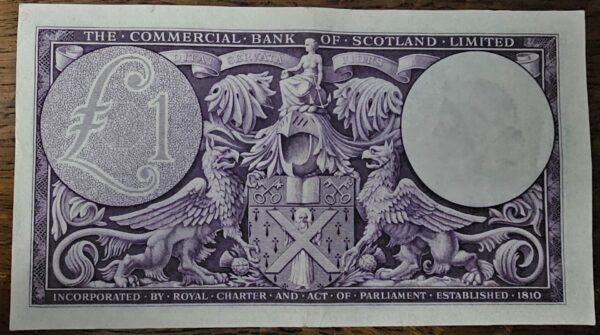 1952 Commercial Bank of Scotland £1 Banknote - Image 2