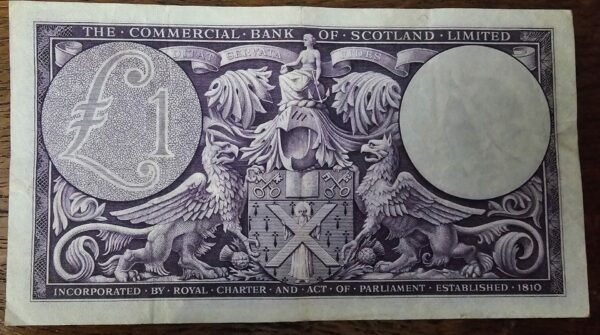 1952 Commercial Bank of Scotland £1 Banknote - Image 2