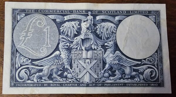 1954 Commercial Bank of Scotland £1 Banknote - Image 2