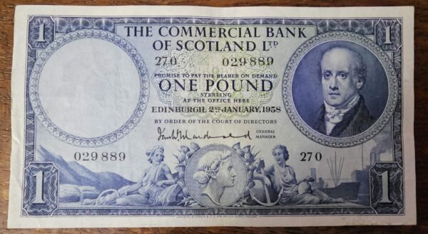 1958 Commercial Bank of Scotland £1 Banknote