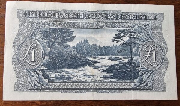1955 Clydesdale and North of Scotland Bank One pound Banknote - Image 2