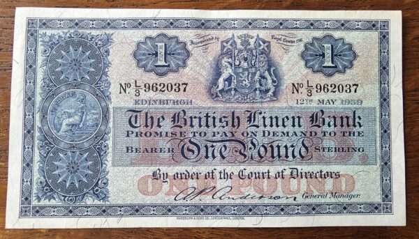 1959 The British Linen Bank £1 Banknote