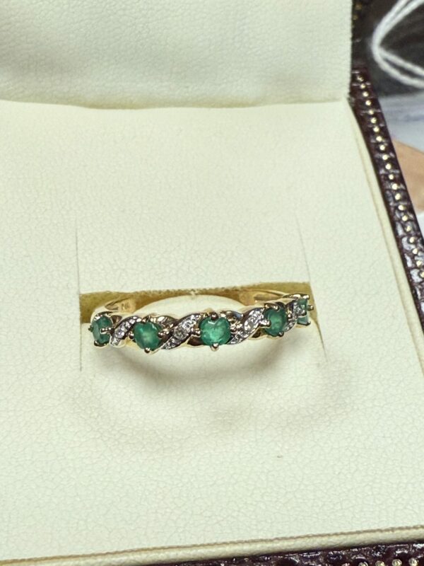 Emerald and diamond half eternity ring 9ct gold
