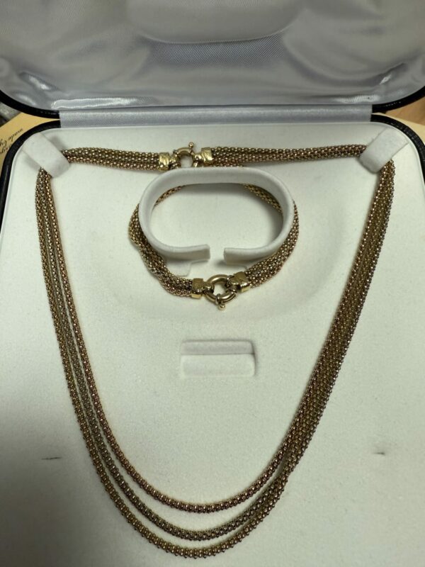 18ct gold three strand chain and bracelet tricolour
