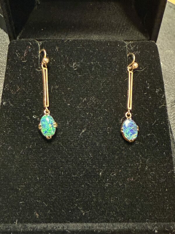 Antique 9ct gold and opal drop earrings