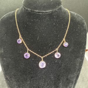 Victorian 9ct gold and amethyst drop necklace