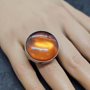Large Round Amber Silver Ring
