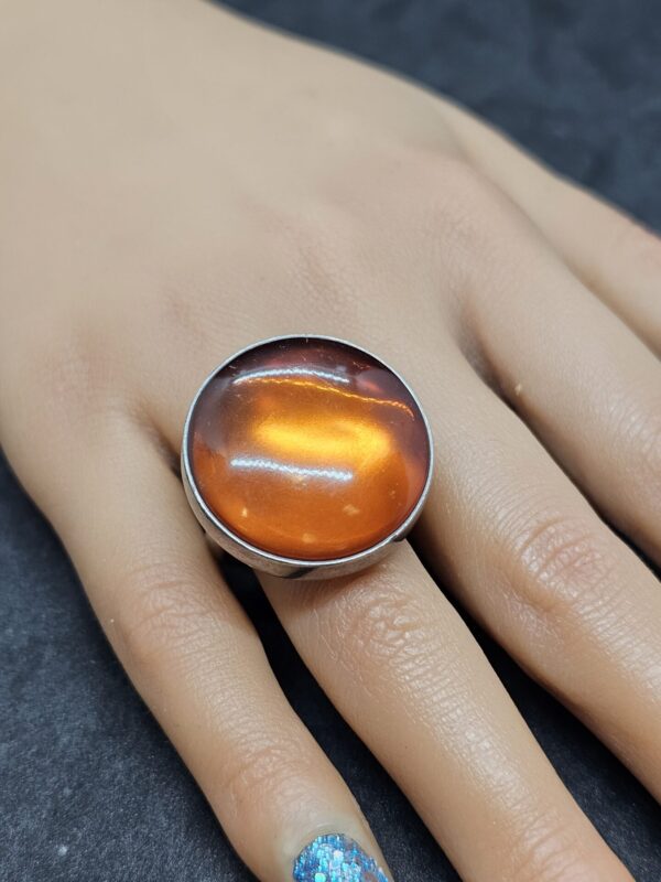Large Round Amber Silver Ring