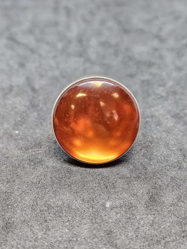 Large Round Amber Silver Ring - Image 2