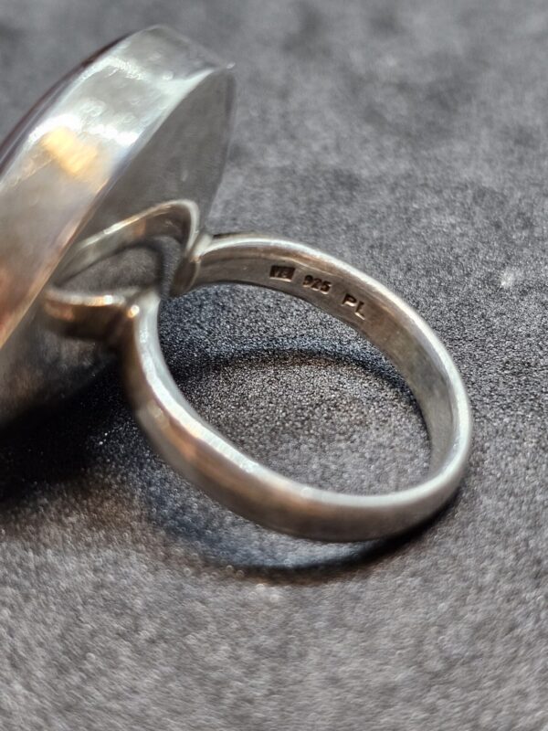 Large Round Amber Silver Ring - Image 3