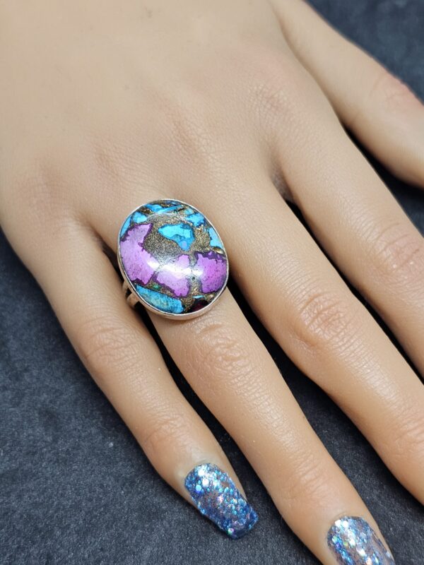 Copper Turquoise Round Silver Ring