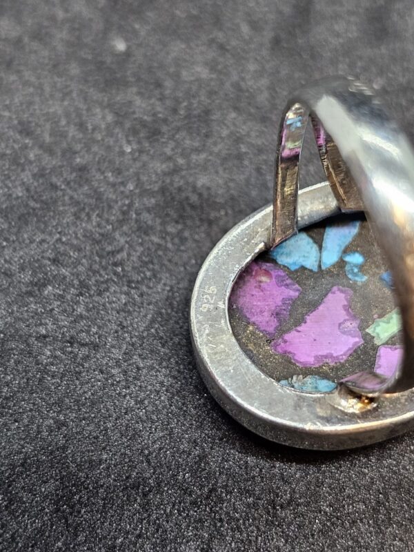 Copper Turquoise Round Silver Ring - Image 2