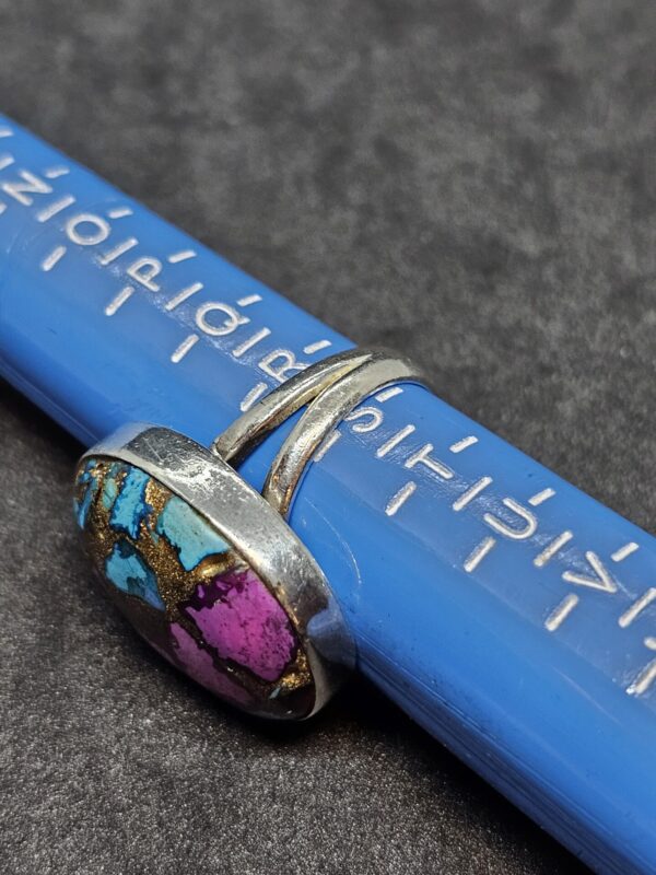 Copper Turquoise Round Silver Ring - Image 3