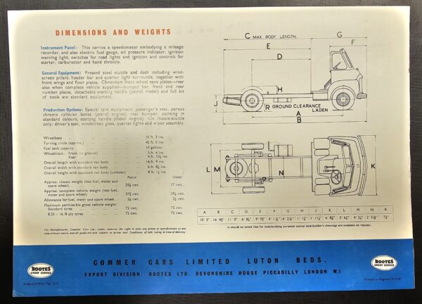 Commer 1 1/2 Ton Forward Control Van Brochure - Image 2
