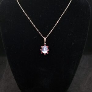 Moonstone and Ruby pendant silver necklace