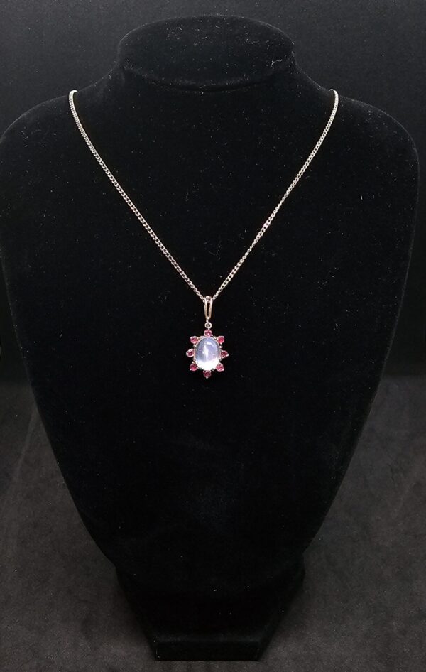 Moonstone and Ruby pendant silver necklace