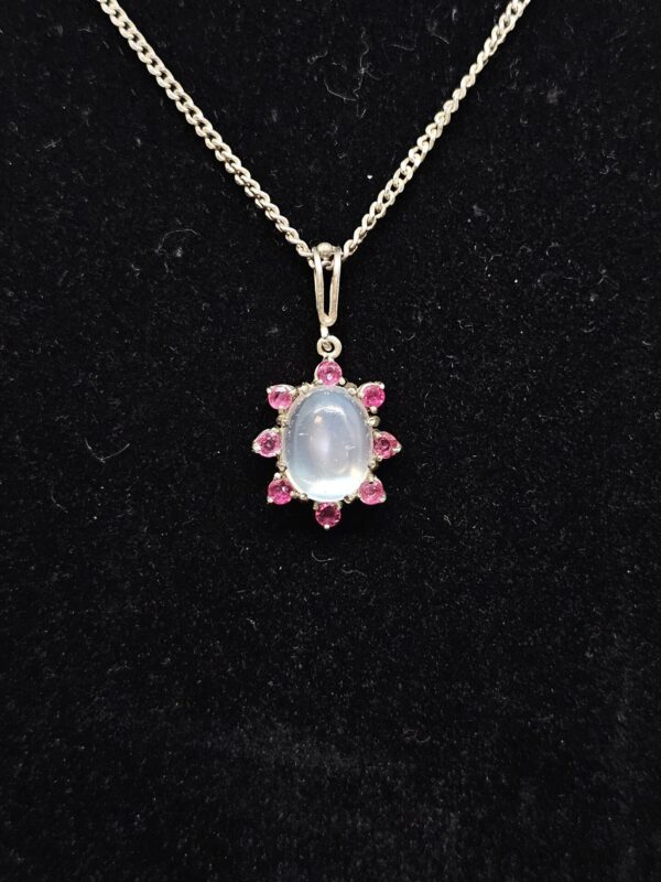 Moonstone and Ruby pendant silver necklace - Image 2