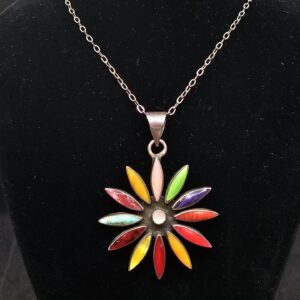 Mexican Silver Multi Coloured Flower Pendant