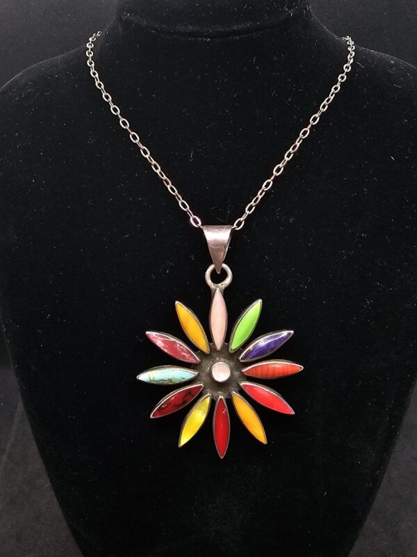 Mexican Silver Multi Coloured Flower Pendant
