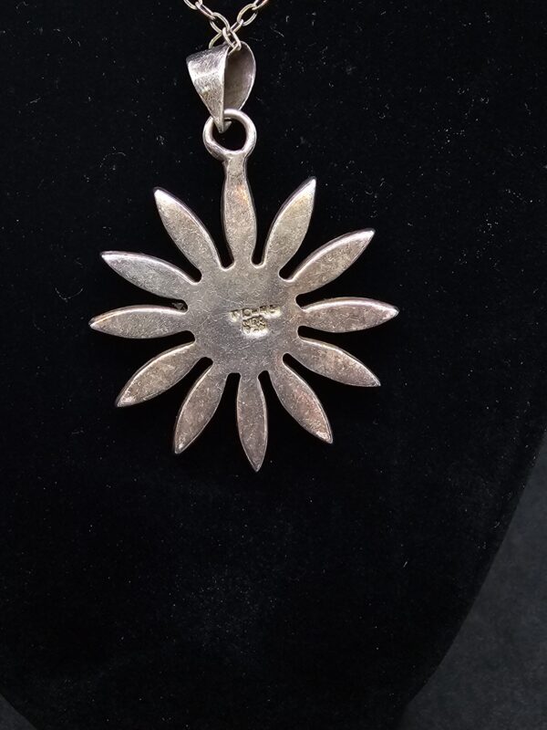 Mexican Silver Multi Coloured Flower Pendant - Image 2
